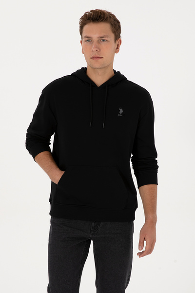 U.S. Polo Assn. Erkek Comfort Fit Kapüşonlu Siyah Basic Sweatshirt 50313746-VR046
