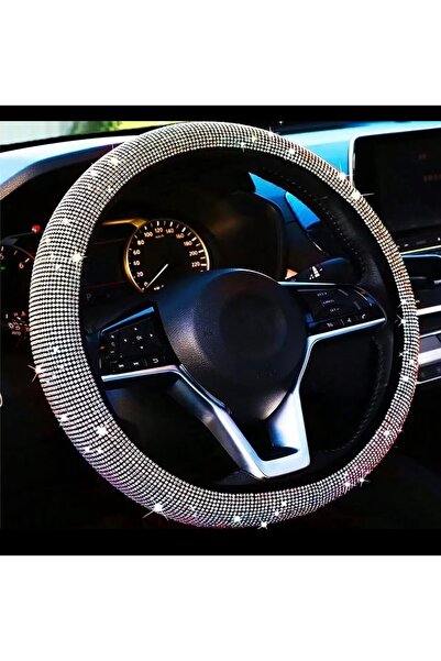 Xdeep Kadın sürücülere özel tüm araçlara uyumlu gümüş taşlı şık pırlanta model geçirmeli direksiyon kılıfı
