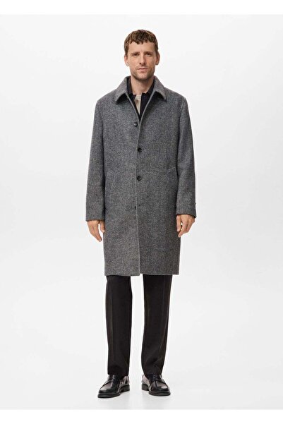 MANGO Man Yün karışımlı balıksırtı kalıplı palto