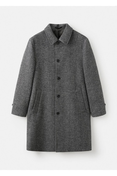 MANGO Man Yün karışımlı balıksırtı kalıplı palto