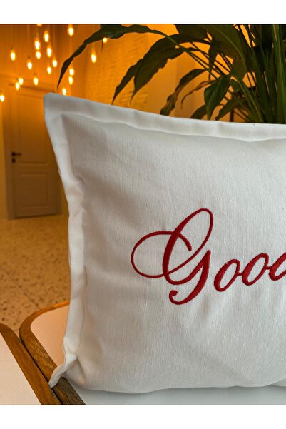 RahanDesign Good Night Written Embroidered Throw Pillow Cover - 30X50Cm - Dowry Throw Pillow Cover