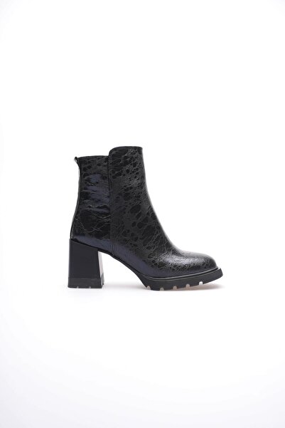 Mubiano Women's Leather Boots Spotted Heeled Zippered Black Arvenna