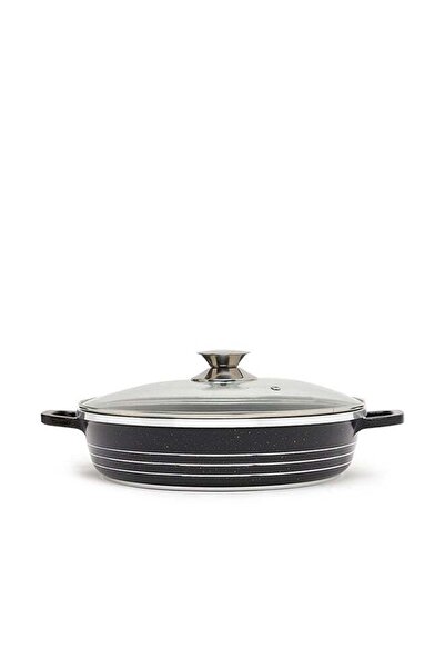 Generic قدر طهي ضحل غير لاصق من ديسيني، أسود/شفاف، 28 سم