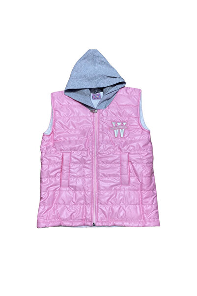 OEM Ροζ καπιτονέ γιλέκο με κουκούλα και φερμουάρ μπροστά