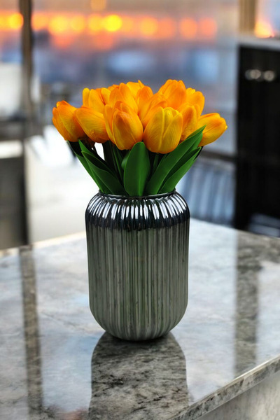 OznCicekTasarim YAPAY ÇİÇEK ISLAK LALE TURUNCU RENK 10 ' LU DİZAYN