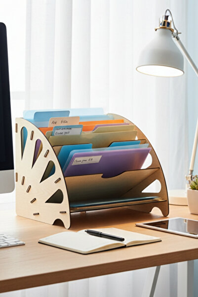 Simux Sunrise Masaüstü Ahşap Dosyalık- Çok Amaçlı Organizer