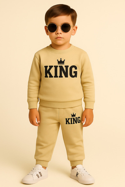 bebekpare Boy's Top and Bottom Set Kıng (Non-Shardon Fabric) 100% Cotton