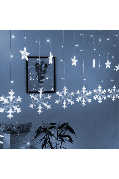 buz Christmas light curtain with snowflakes and stars, cold white, 3.5 m, 8 light modes, 220V, interconn