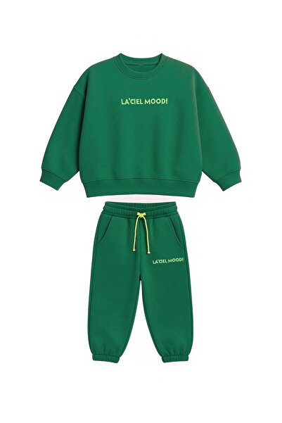 Magu Unisex Children's Cotton Green Mood Tracksuit Set - Oversized Comfortable Fit