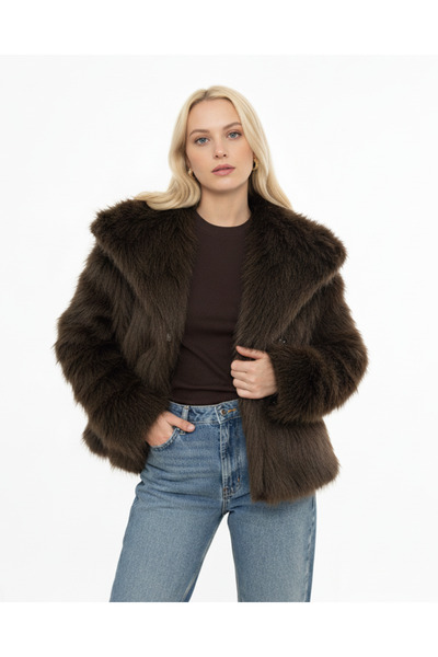 Narin Studios Yakalı Yumuşak Aci Kahve Suni Ceket