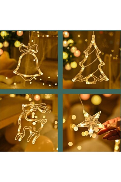 buz Perdea de Crăciun cu lumini LED cu figurine în formă de brad, ren și clop...