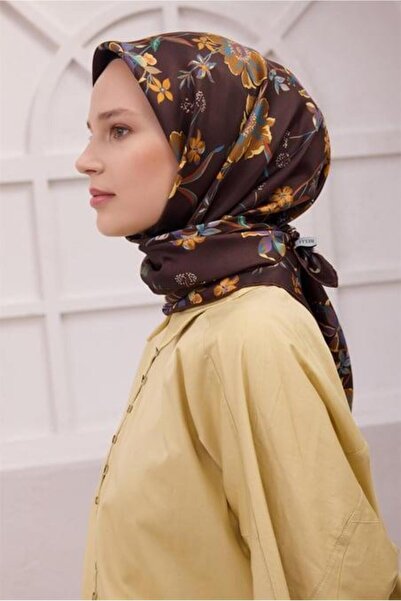Belli Tivil Pure Silk Scarf IST 4210 - 85 Καφέ Μοτίβο με λουλούδια