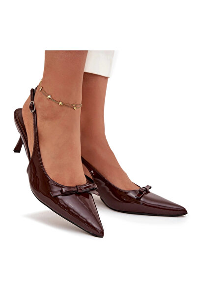 BOTO Olvena chocolate bow high heel patent leather shoes 40