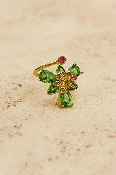 bahia butik aksesuar خاتم نسائي ذهبي من مجموعة إيديليا مع أحجار الزركون وتصمي...