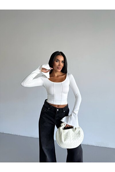 HEDEF DAİSY Îmbrăcăminte pentru femei Bluză cu mânecă lungă cu șireturi, cu cusături din țesătură elastică