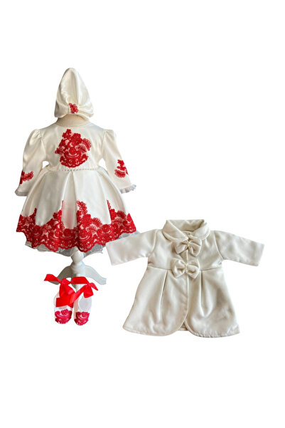 Botez Rochita fetita cu dantela - Andreea alb rosu cu palton