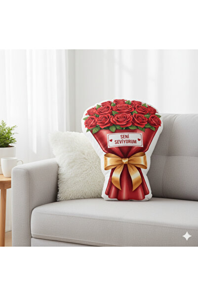 Piloji وسادة على شكل وردة حمراء أحبك 70 سم - وسادة على شكل باقة ورد