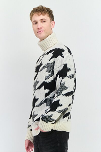 Gant Men Turtle Neck Long Sleeves Allover Printed Sweater, Cream