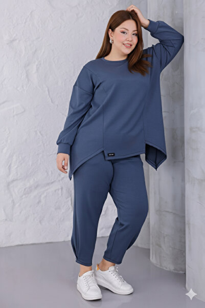 MAG FASHİON Women's Plus Size Blouse Asymmetrical Posture Anthracite