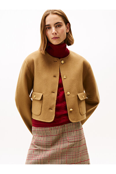 Tommy Hilfiger DF WOOL BLEND REG LADY JACKET Kadın Kahverengi Mont - WW0WW47446