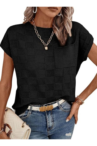 OEM Women's casual blouse, short sleeve top, Black L