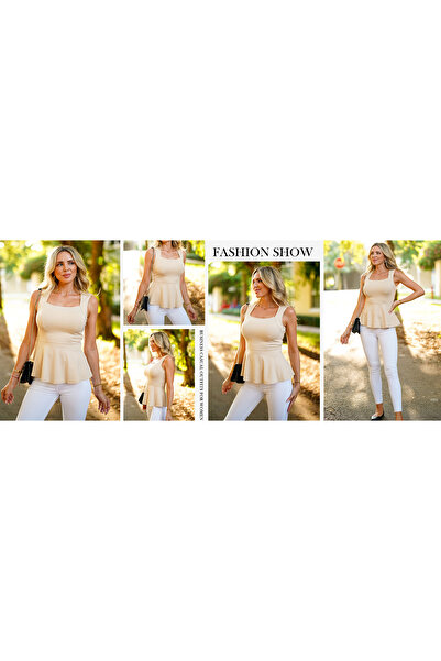OEM Long, fitted, elegant, sleeveless blouse Cream L