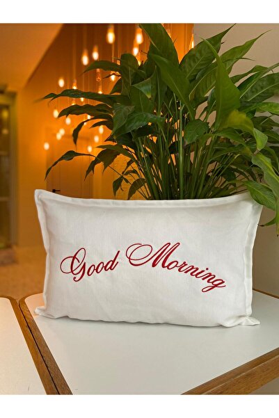 RahanDesign Good Morning Written Embroidered Throw Pillow Cover - 30X50Cm - Dowry Throw Pillow Cover