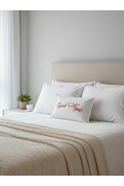 RahanDesign Good Night Written Embroidered Throw Pillow Cover - 30X50Cm - Dowry Throw Pillow Cover