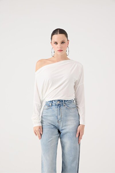 HOLLY LOLLY Asymmetrical Collar Talia Blouse White