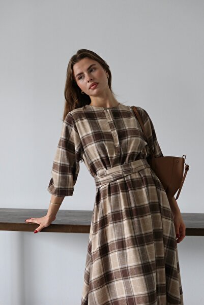 By ÖTE Premium ekose kumaş elbise