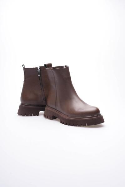 Mubiano Women's Leather Boots Zippered Thick Soled Brown Sorell