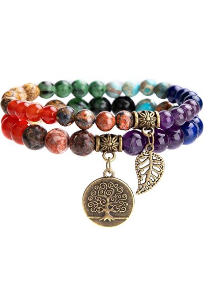 valkyrie 7 Çakra Doğal Taş Bileklik – Yaşam Ağacı & Yaprak Charm, Meditasyon ...