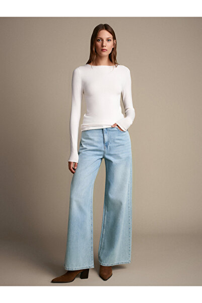 Dilvin 10840 Kayık Yaka Kaşmir Karışımlı Kazak-Ekru