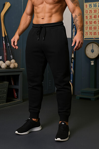 dont quıt Мъжки черни панталони от тренировъчен екип с ликра и прилепващ крой