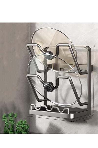 Generic MIXDE Wall Mounted Pot Lid Rack, 2Tier Lid Organizer Holder, Self Adhesive Pot Lid Rack Storage, Mu