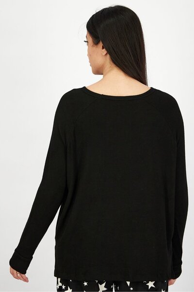 Undiz Women Crew Neck Long Sleeves Solid T-shirt, Black