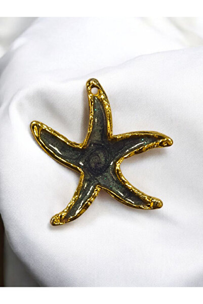 SESİKA HOBİ Cercel cu pandantiv cu sclipici gri emailat Starfish, accesoriu p...