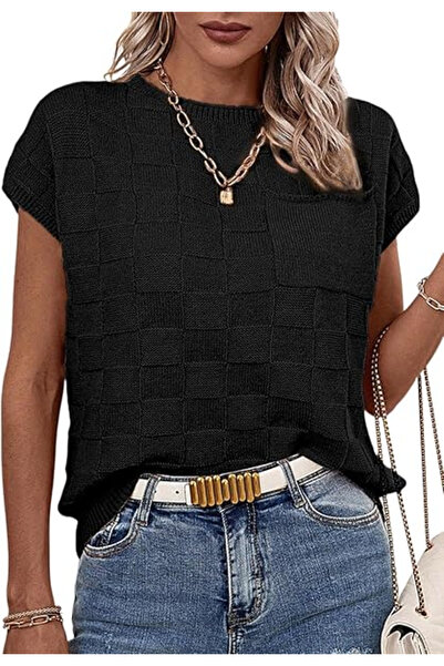 OEM Women's casual blouse, short sleeve top, Black L