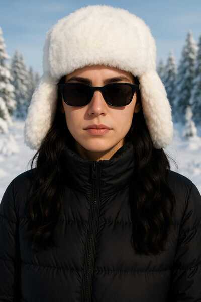 Netodak قبعة أوشانكا نسائية من الفرو الصناعي - ألوان أسود وكريمي وأبيض مع خيا...