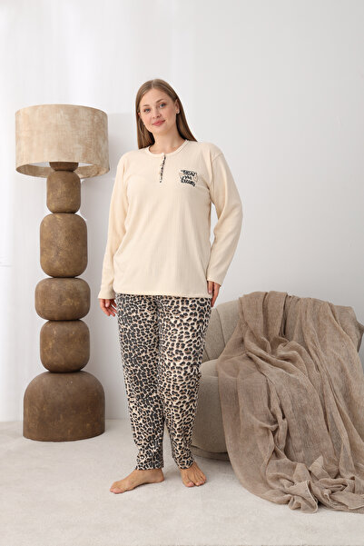 SEBOTEKS Fleece-Lined Interlock Fabric Plus Size Winter Women's Pajama Set 1160