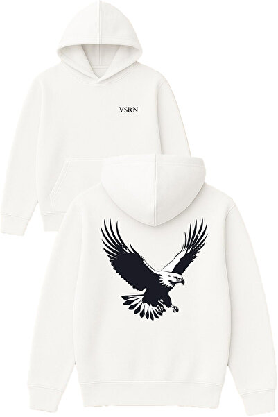 VSRN Hanorac alb supradimensionat cu glugă, cu imprimeu Big Eagle Design