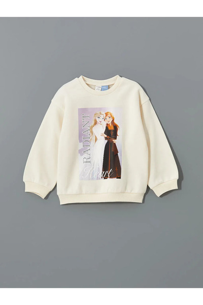 LC Waikiki LCW Kids Ecru Elsa cu imprimeu Hanorac gros pentru fete tricou