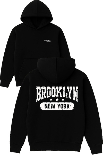 VSRN بروكلين ستاردي نيو يورك ديزاين مطبوع قصة فضفاضة سويت شيرت أسود بغطاء رأس