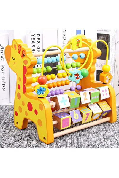 buz Wooden counting toy for children, multifunctional, with multicolored beads, yellow, 22 x 22 x 18 cm