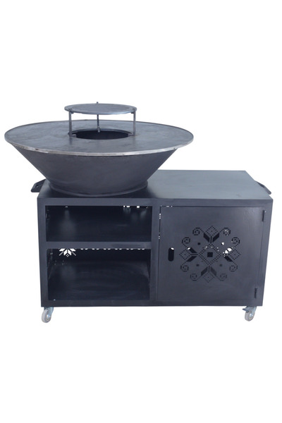 buz Garden grill with 10 mm plate, 100 cm diameter – Fire Pit with work table and storage