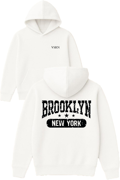 VSRN بروكلين ستاردي نيو يورك ديزاين مطبوع قصة فضفاضة سويت شيرت أبيض بغطاء رأس
