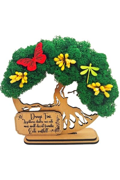 OEM Cadou Copacul Vietii, cu licheni stabilizati, din lemn bej, „Fini”, 15cm,...