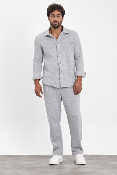 İLKCET MODA Чоловічий комплект сорочки та брюк з візерунком