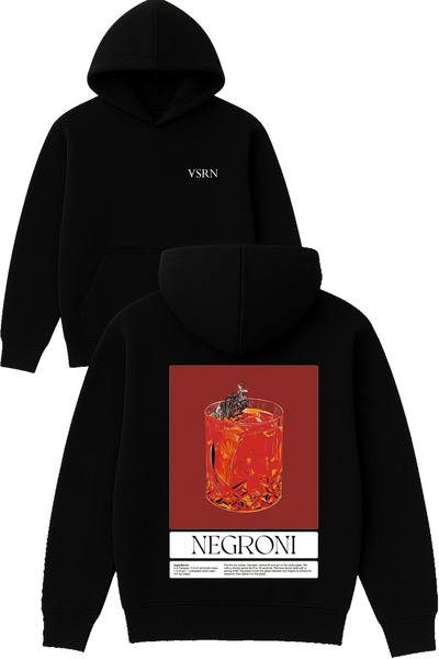 VSRN negroni çetele Hanorac negru supradimensionat cu glugă și imprimeu