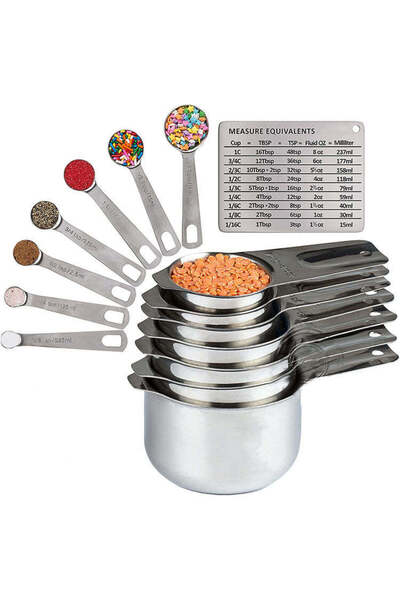 buz Set de măsurat pentru bucătărie cu 14 piese: 7 linguri de măsurat, 7 căni...